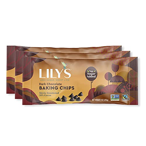 Dunkle Schokoladen-Backchips von Lily's | Hergestellt mit Stevia, ohne Zuckerzusatz, kohlenhydratarm, keto-freundlich | 55% Kakao | Fairer Handel, glutenfreie und gentechnikfreie | 9 Unzen, 3er-Pack