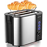 2 Scheiben Toaster, LOFTer Edelstahl Brot Toaster Best Rated Prime mit Warming Rack, Extra Wide Slots Small Toaster, 6 Bread Shade Settings, Defrost / Reheat / Cancel Funktion, Abnehmbare Krümelschale, 800W Silber
